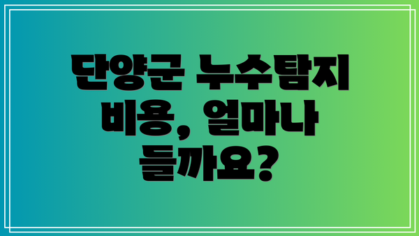 단양군 누수탐지 비용, 얼마나 들까요?