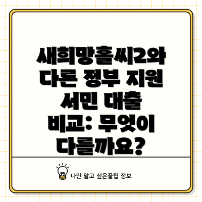 새희망홀씨2와 다른 정부 지원 서민 대출 비교: 무엇이 다를까요?