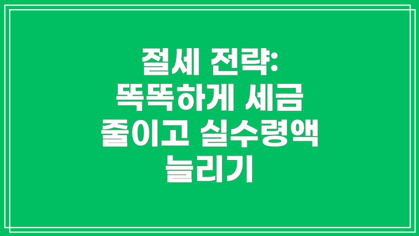 절세 전략: 똑똑하게 세금 줄이고 실수령액 늘리기