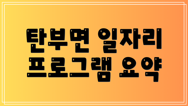 탄부면 일자리 프로그램 요약