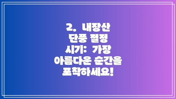 2.  내장산 단풍 절정 시기:  가장 아름다운 순간을 포착하세요!