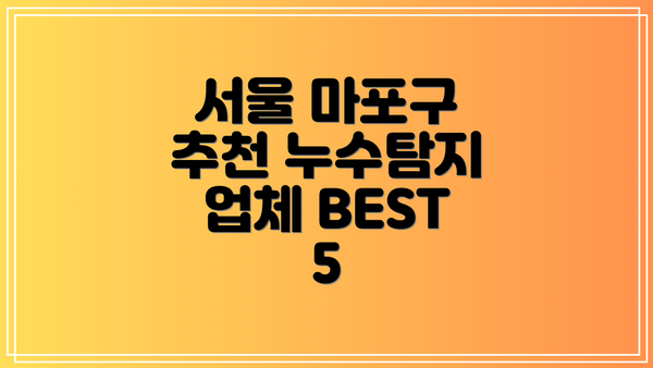 서울 마포구 추천 누수탐지 업체 BEST 5